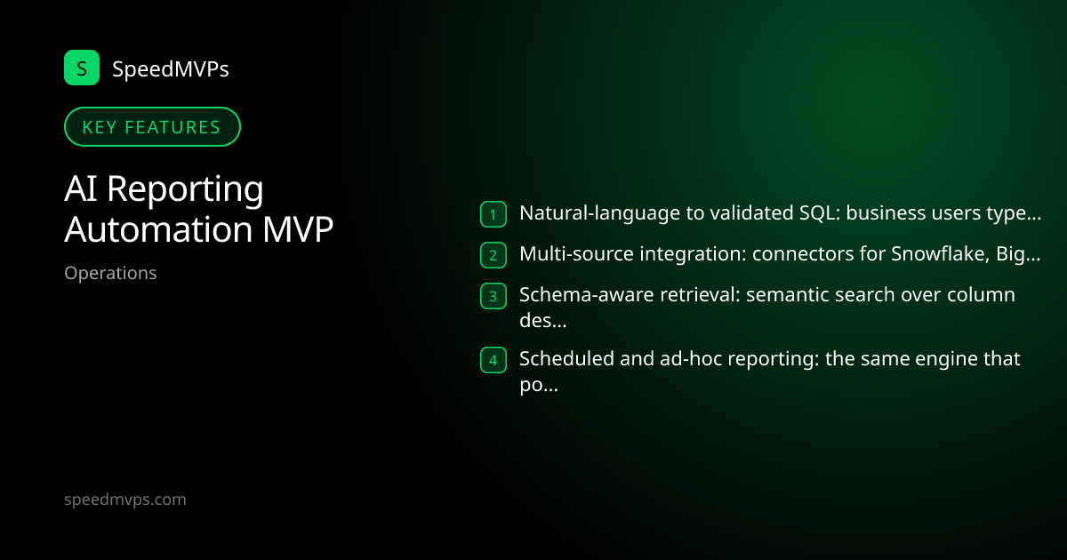 Key features: AI Reporting Automation MVP
