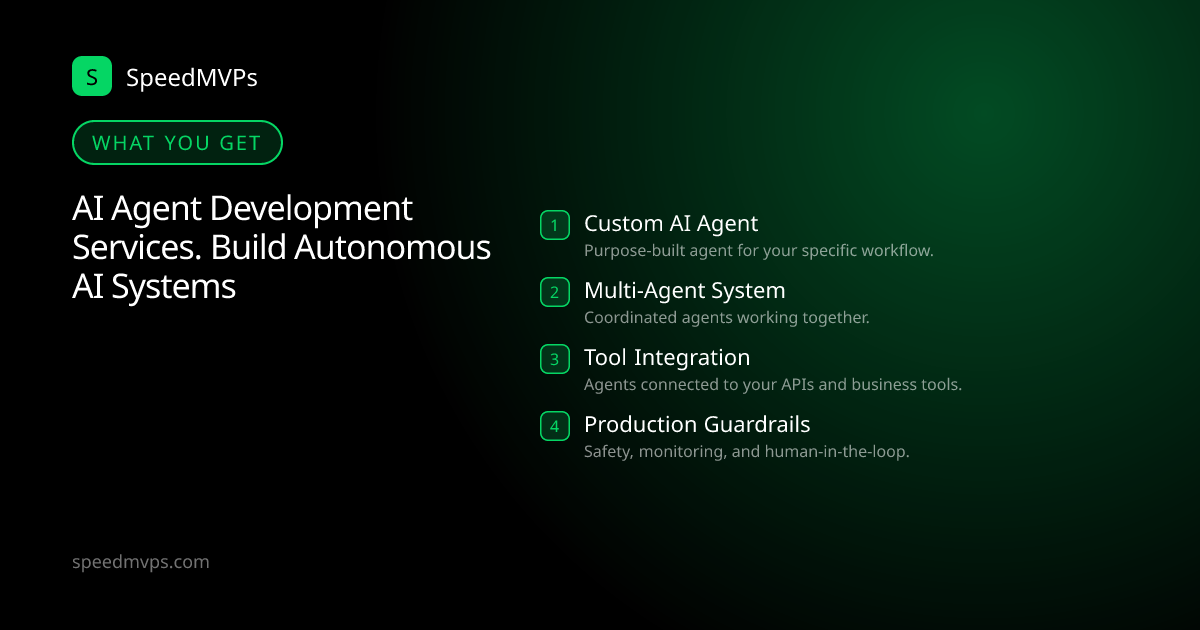 What you get with AI Agent Development Services. Build Autonomous AI Systems: key deliverables at a glance