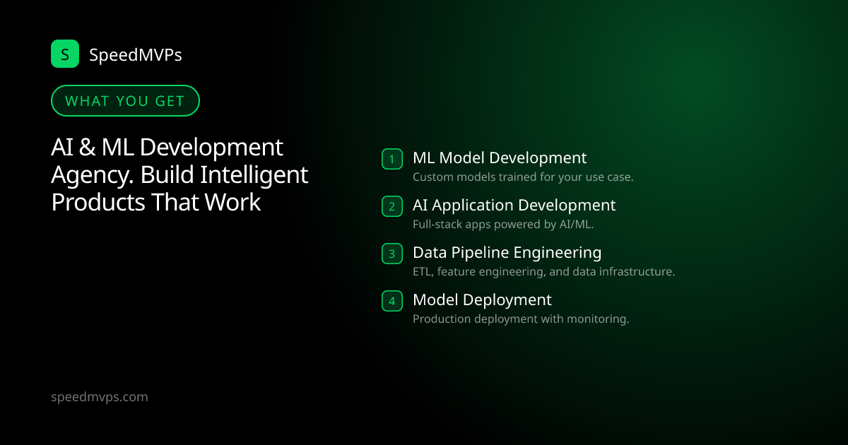 What you get with AI & ML Development Agency. Build Intelligent Products That Work: key deliverables at a glance