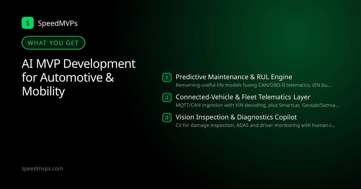 What you get with AI MVP Development for Automotive & Mobility: key deliverables at a glance