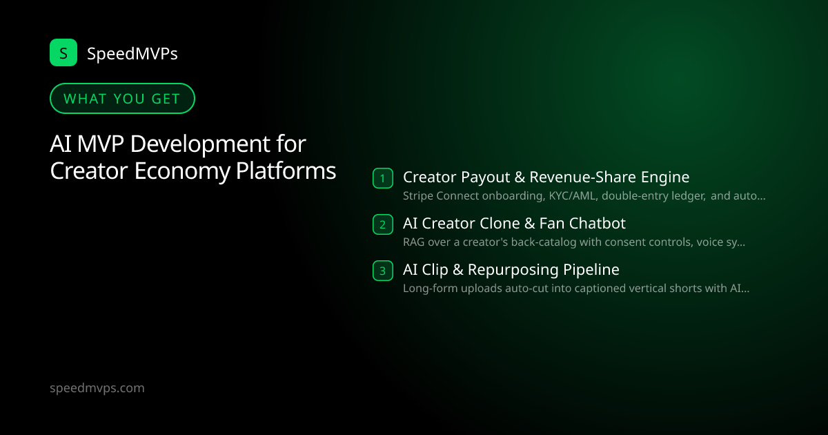 What you get with AI MVP Development for Creator Economy Platforms: key deliverables at a glance