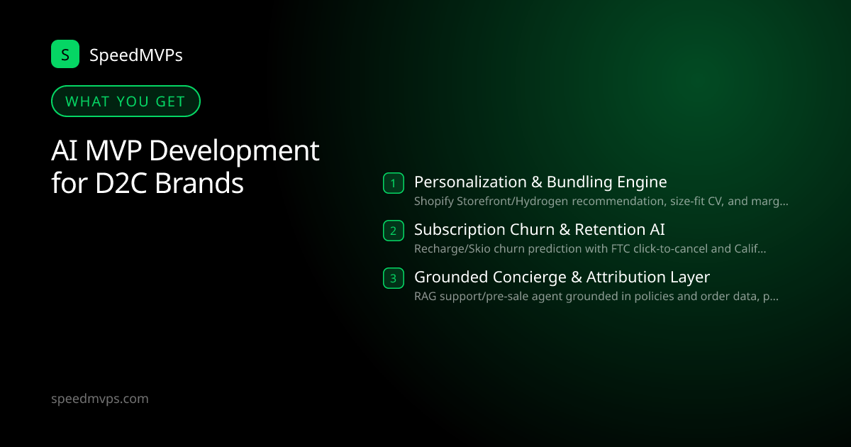 What you get with AI MVP Development for D2C Brands: key deliverables at a glance