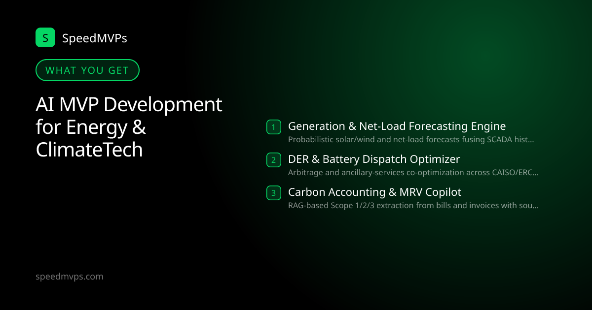 What you get with AI MVP Development for Energy & ClimateTech: key deliverables at a glance
