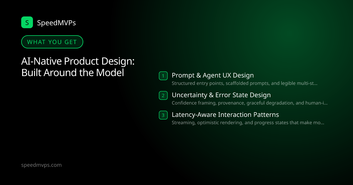 What you get with AI-Native Product Design: Built Around the Model: key deliverables at a glance