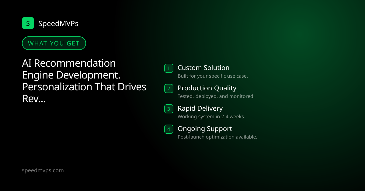 What you get with AI Recommendation Engine Development. Personalization That Drives Revenue: key deliverables at a glance