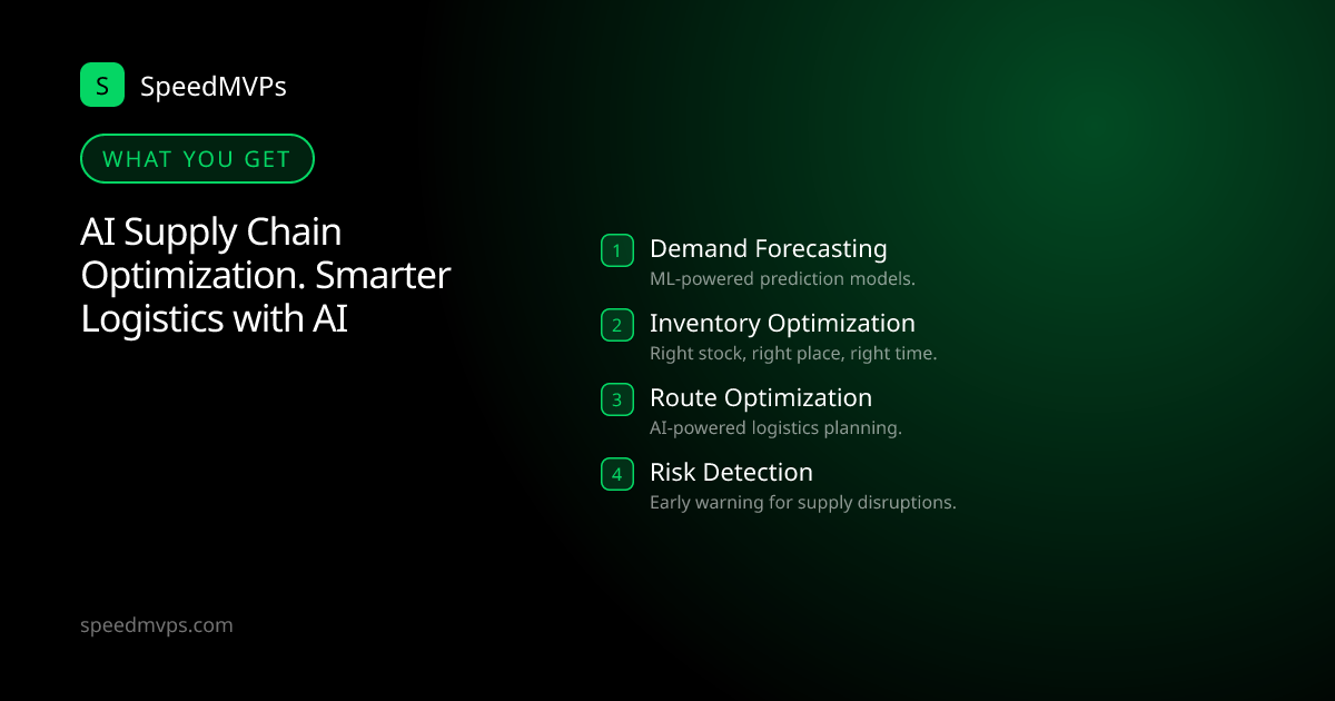 What you get with AI Supply Chain Optimization. Smarter Logistics with AI: key deliverables at a glance