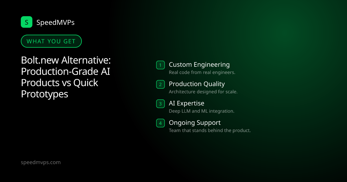 What you get with Bolt.new Alternative: Production-Grade AI Products vs Quick Prototypes: key deliverables at a glance