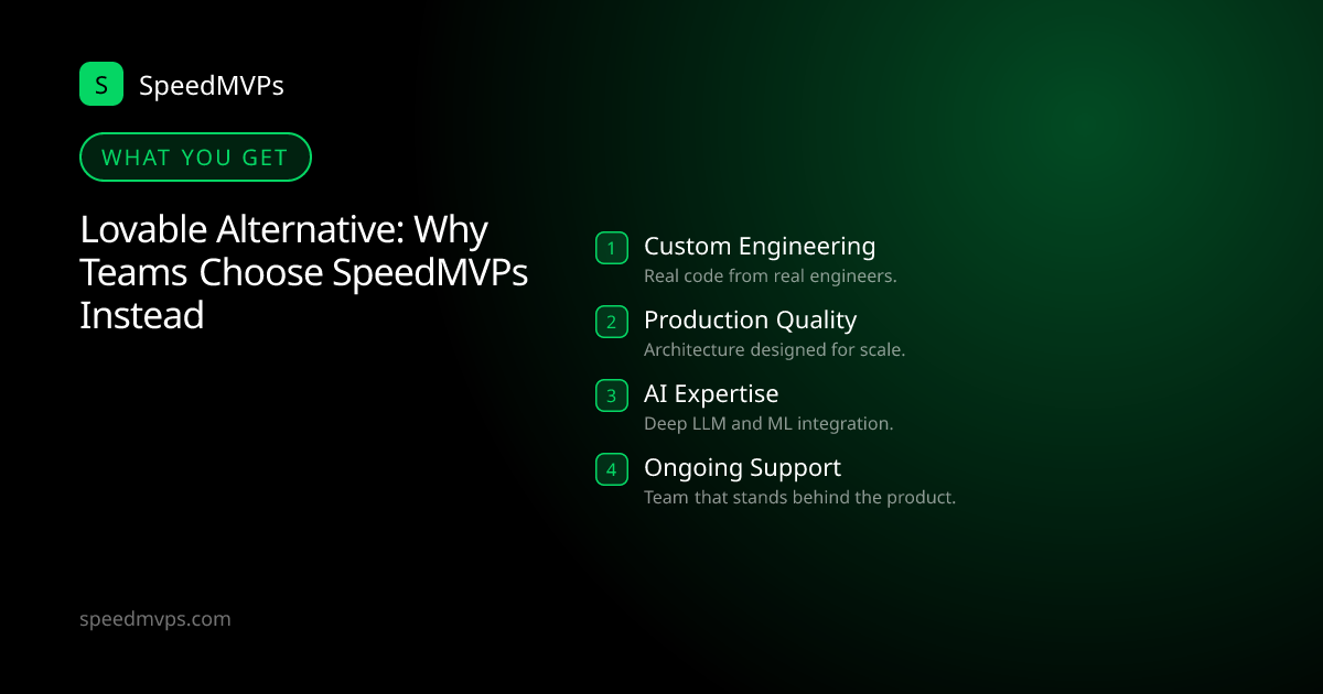 What you get with Lovable Alternative: Why Teams Choose SpeedMVPs Instead: key deliverables at a glance