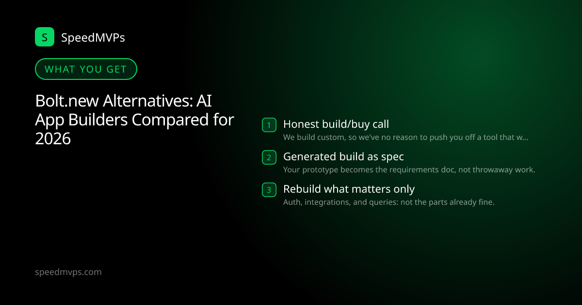 What you get with Bolt.new Alternatives: AI App Builders Compared for 2026: key deliverables at a glance
