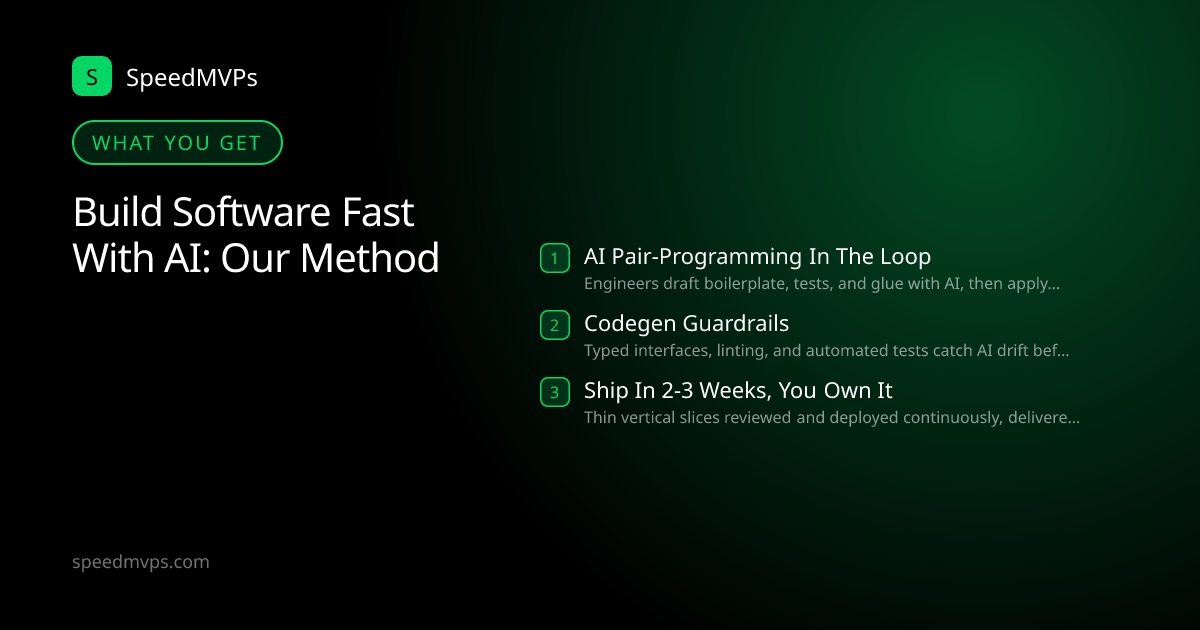What you get with Build Software Fast With AI: Our Method: key deliverables at a glance