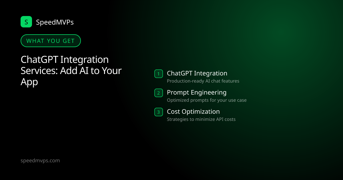 What you get with ChatGPT Integration Services: Add AI to Your App: key deliverables at a glance