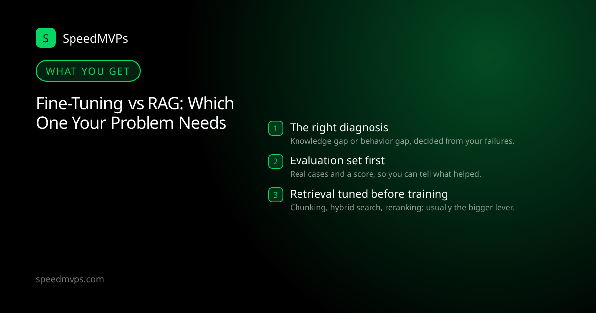 What you get with Fine-Tuning vs RAG: Which One Your Problem Needs: key deliverables at a glance
