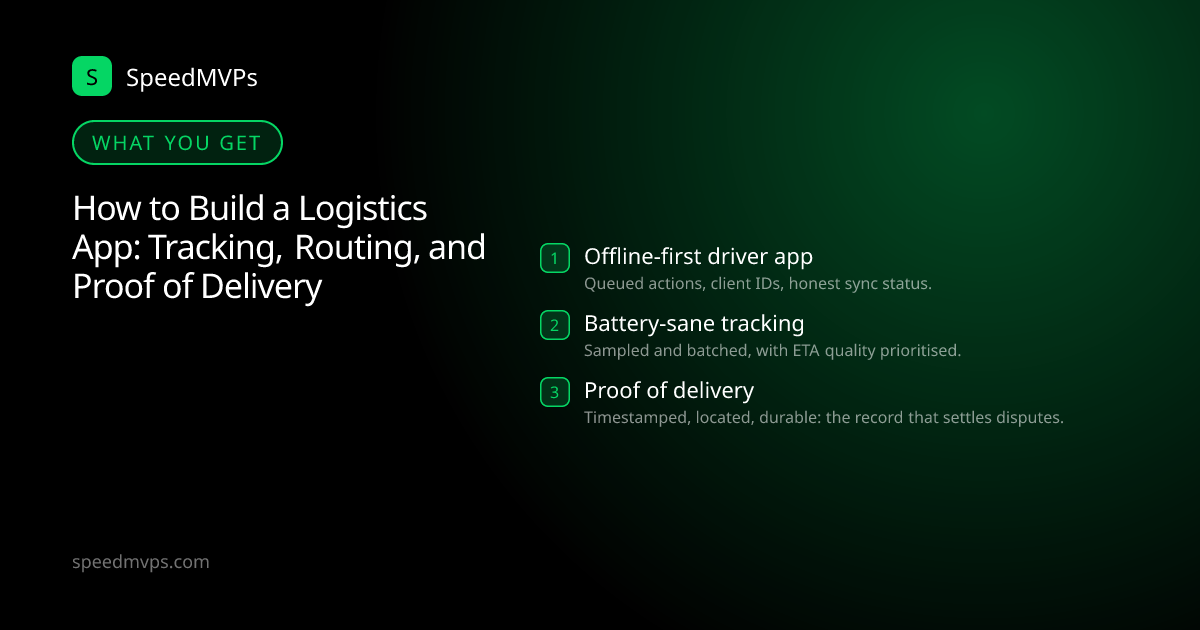 What you get with How to Build a Logistics App: Tracking, Routing, and Proof of Delivery: key deliverables at a glance