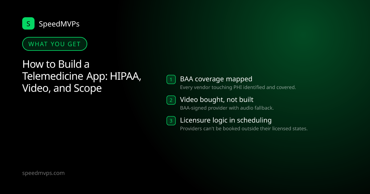What you get with How to Build a Telemedicine App: HIPAA, Video, and Scope: key deliverables at a glance