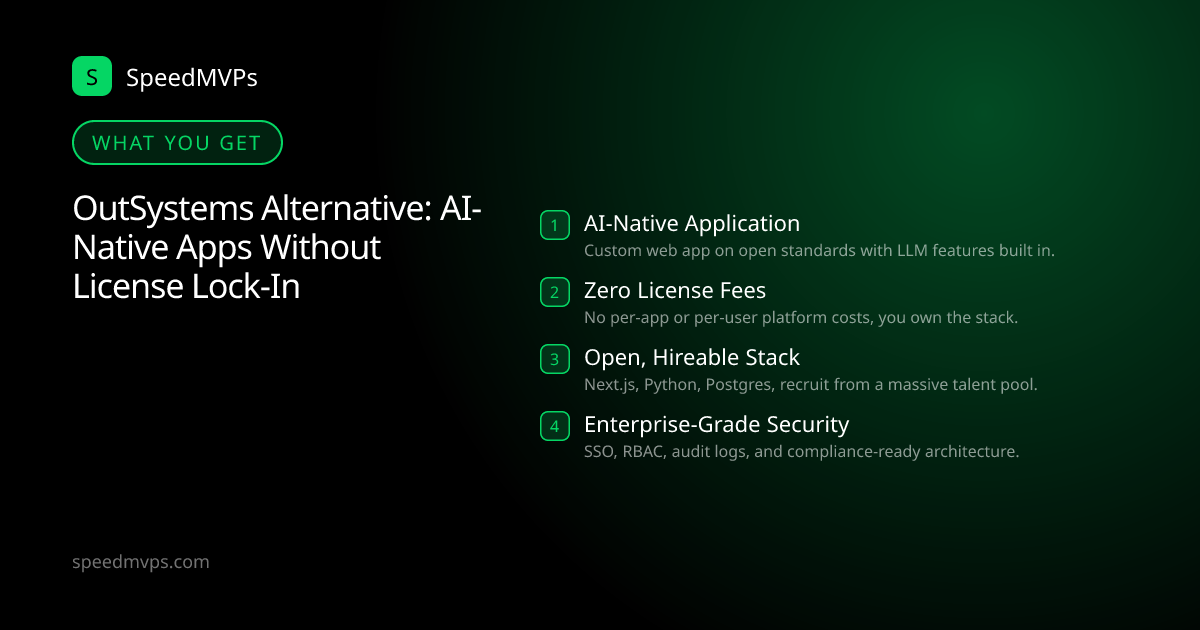 What you get with OutSystems Alternative: AI-Native Apps Without License Lock-In: key deliverables at a glance