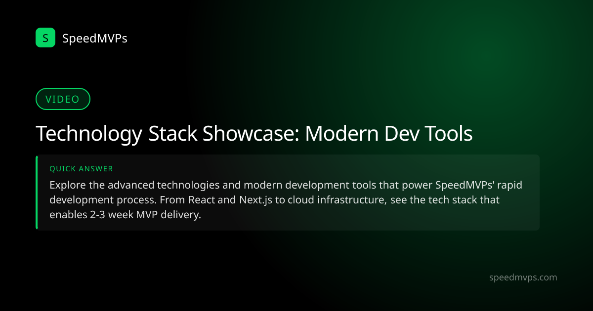 Quick answer summary infographic for the video "Technology Stack Showcase: Modern Dev Tools"
